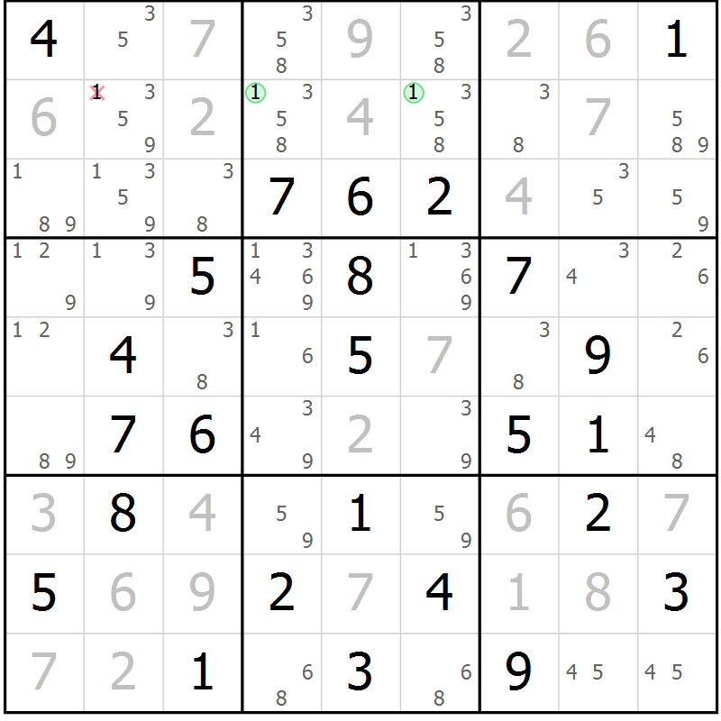 Position des candidats pour la solution de la Gr 23 page 26 du magazine de sudoku Virtuose n° 120