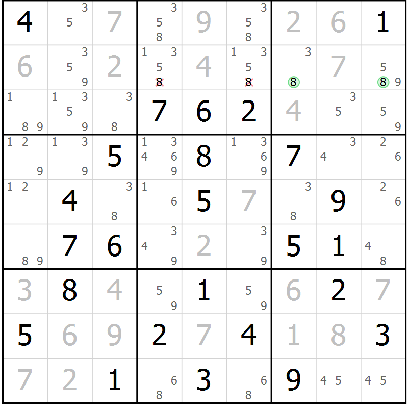 Position des candidats pour la solution de la Gr 23 page 26 du magazine de sudoku Virtuose n° 120