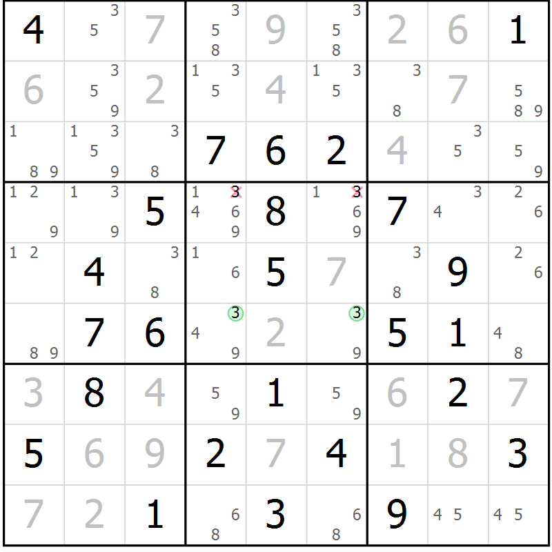 Position des candidats pour la solution de la Gr 23 page 26 du magazine de sudoku Virtuose n° 120