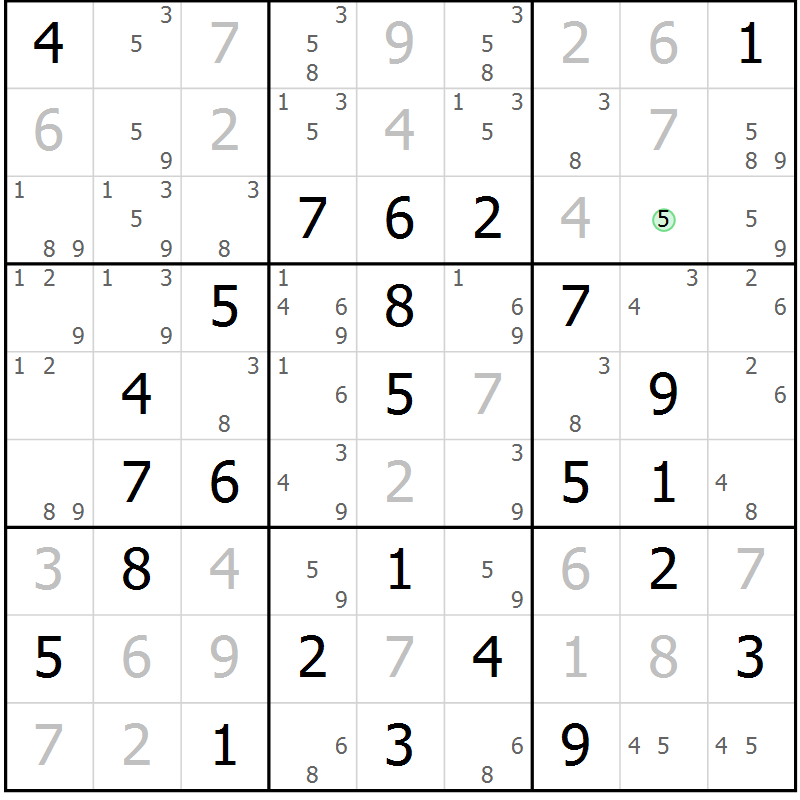 Position des candidats pour la solution de la Gr 23 page 26 du magazine de sudoku Virtuose n° 120