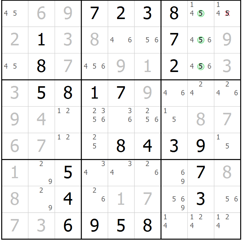 Position des candidats pour la solution de la Gr 25 page 28 du magazine de sudoku Virtuose n° 120