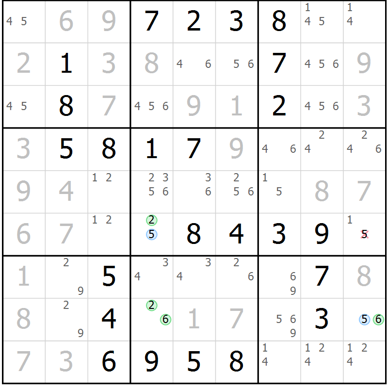 Position des candidats pour la solution de la Gr 25 page 28 du magazine de sudoku Virtuose n° 120