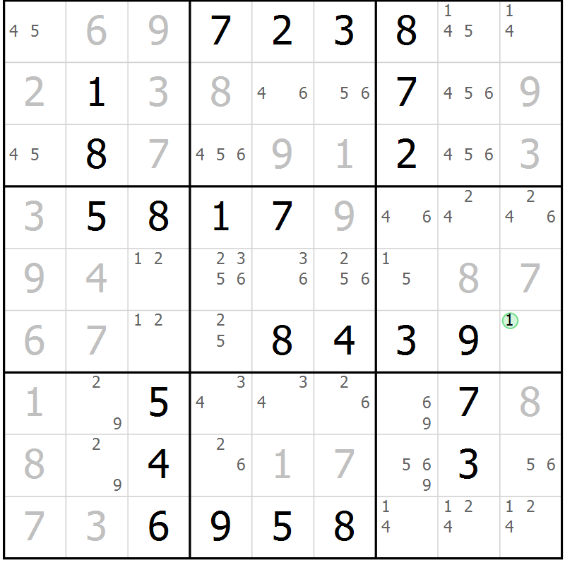 Position des candidats pour la solution de la Gr 25 page 28 du magazine de sudoku Virtuose n° 120