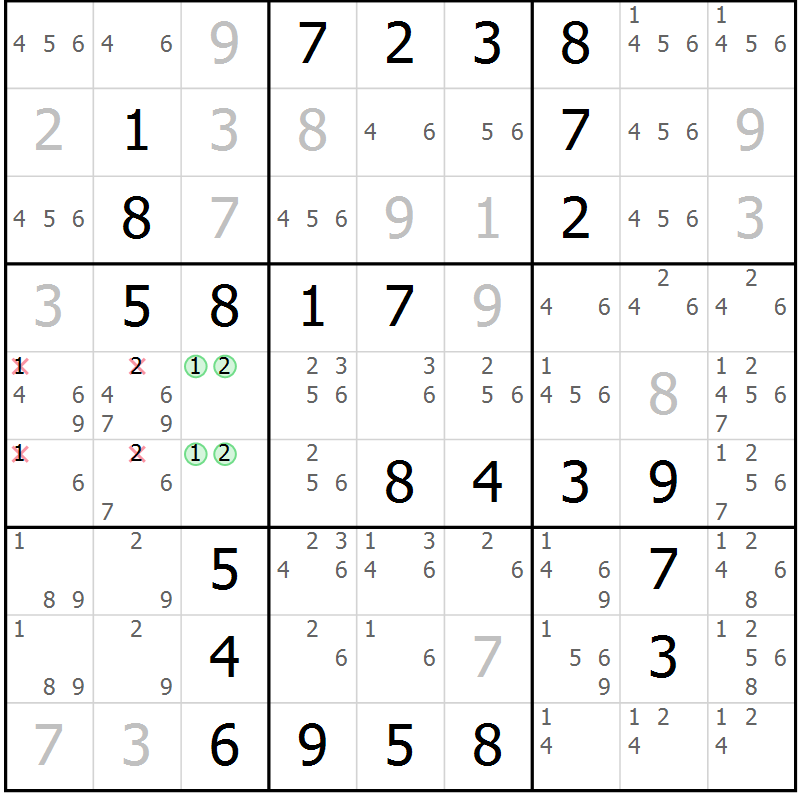 Position des candidats pour la solution de la Gr 25 page 28 du magazine de sudoku Virtuose n° 120