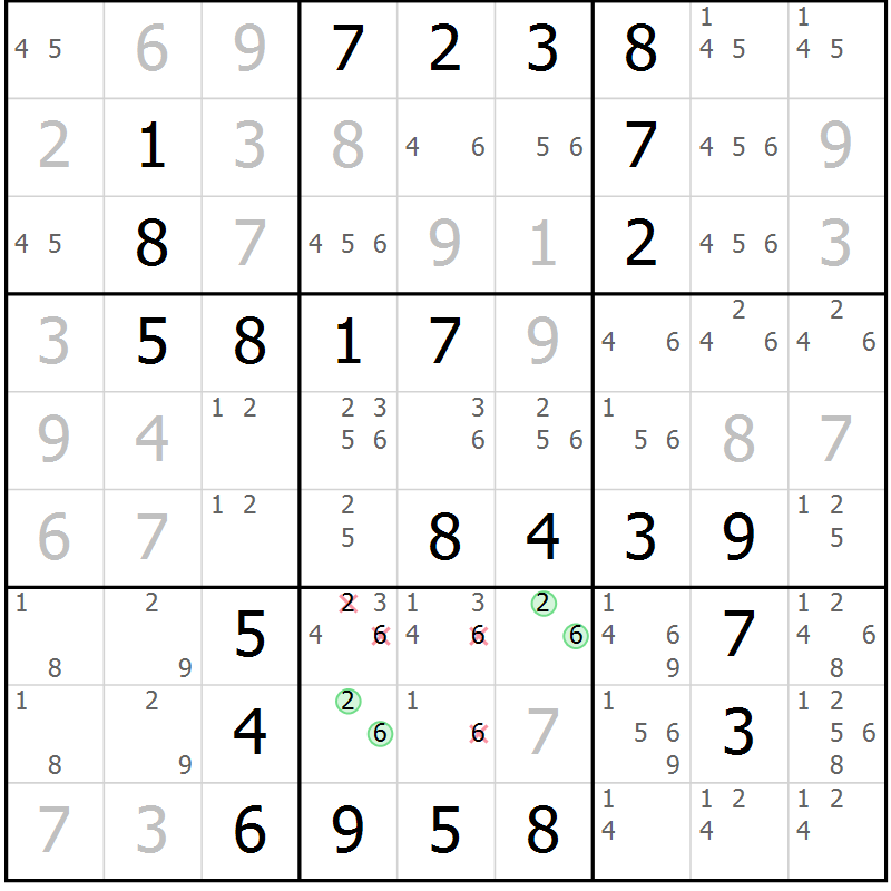 Position des candidats pour la solution de la Gr 25 page 28 du magazine de sudoku Virtuose n° 120