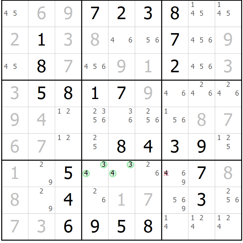 Position des candidats pour la solution de la Gr 25 page 28 du magazine de sudoku Virtuose n° 120