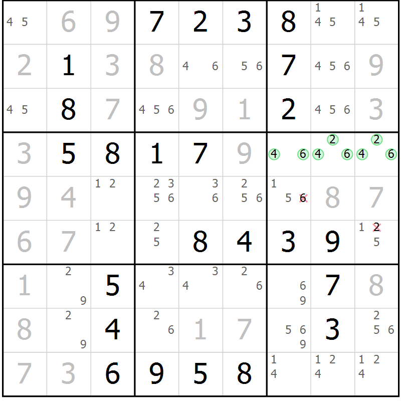 Position des candidats pour la solution de la Gr 25 page 28 du magazine de sudoku Virtuose n° 120