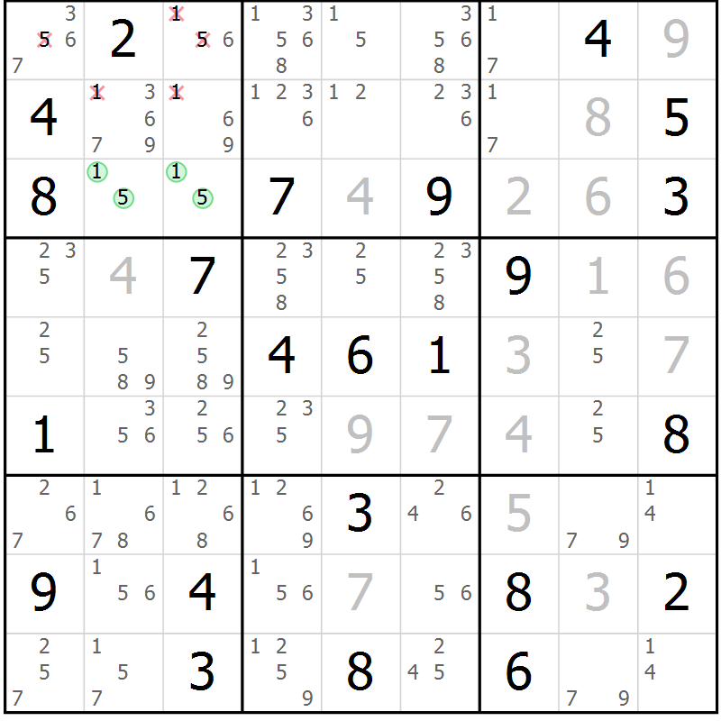 Position des candidats pour la solution de la Gr 27 page 30 du magazine de sudoku Virtuose n° 120