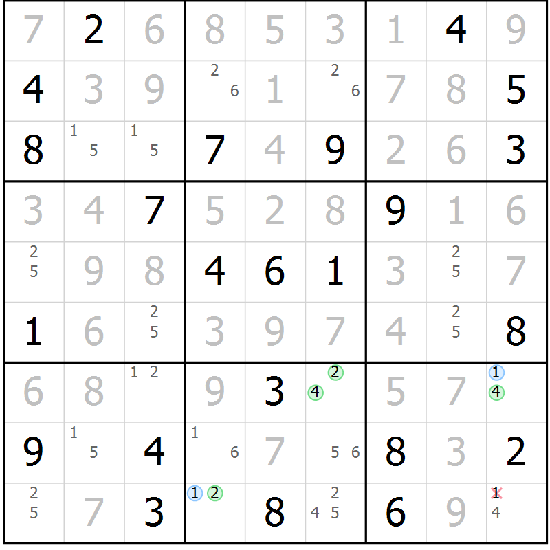Position des candidats pour la solution de la Gr 27 page 30 du magazine de sudoku Virtuose n° 120