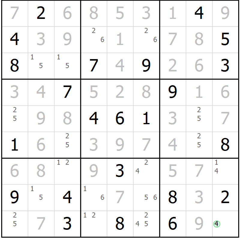 Position des candidats pour la solution de la Gr 27 page 30 du magazine de sudoku Virtuose n° 120