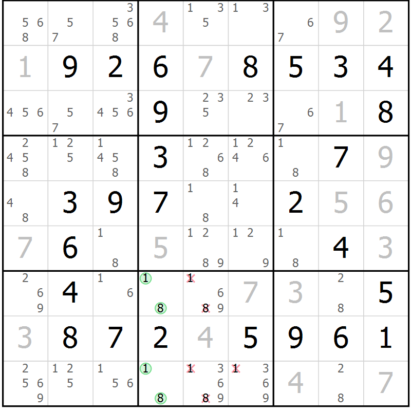 Position des candidats pour la solution de la Gr 28 page 31 du magazine de sudoku Virtuose n° 120