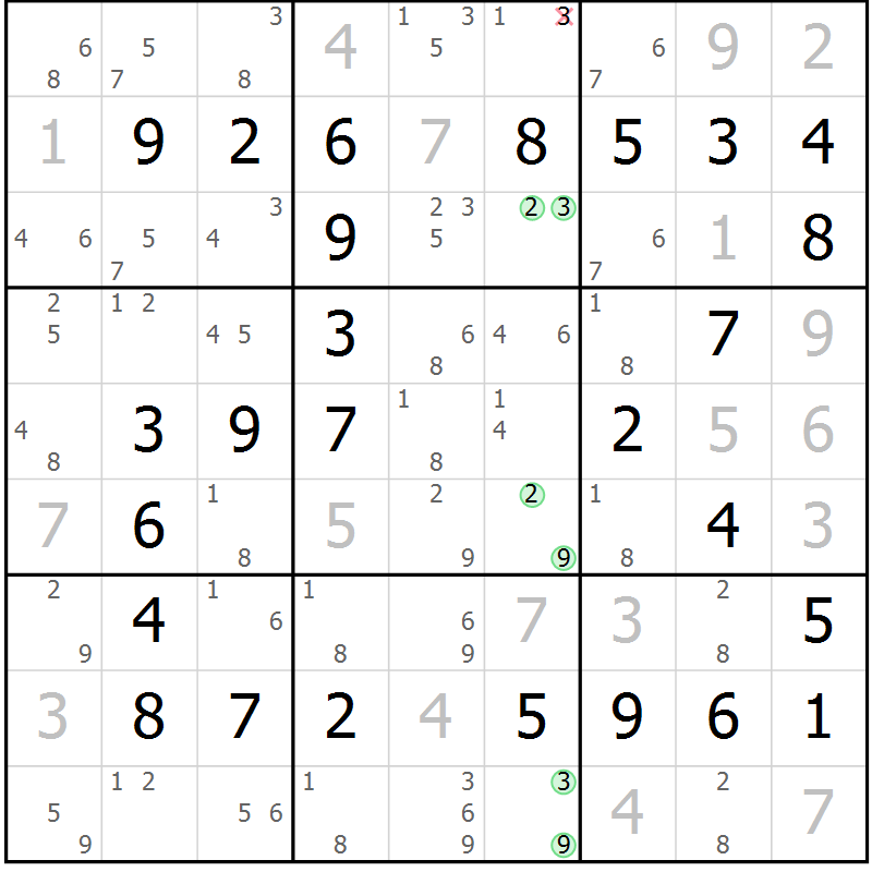 Position des candidats pour la solution de la Gr 28 page 31 du magazine de sudoku Virtuose n° 120