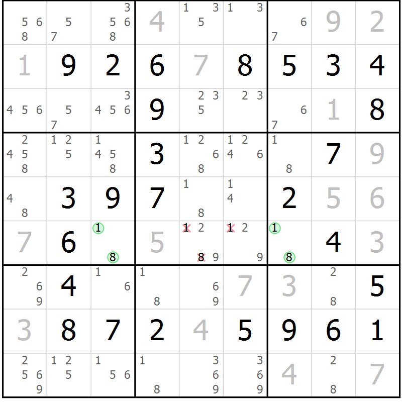 Position des candidats pour la solution de la Gr 28 page 31 du magazine de sudoku Virtuose n° 120