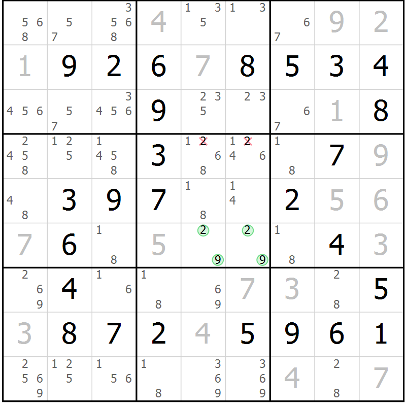Position des candidats pour la solution de la Gr 28 page 31 du magazine de sudoku Virtuose n° 120