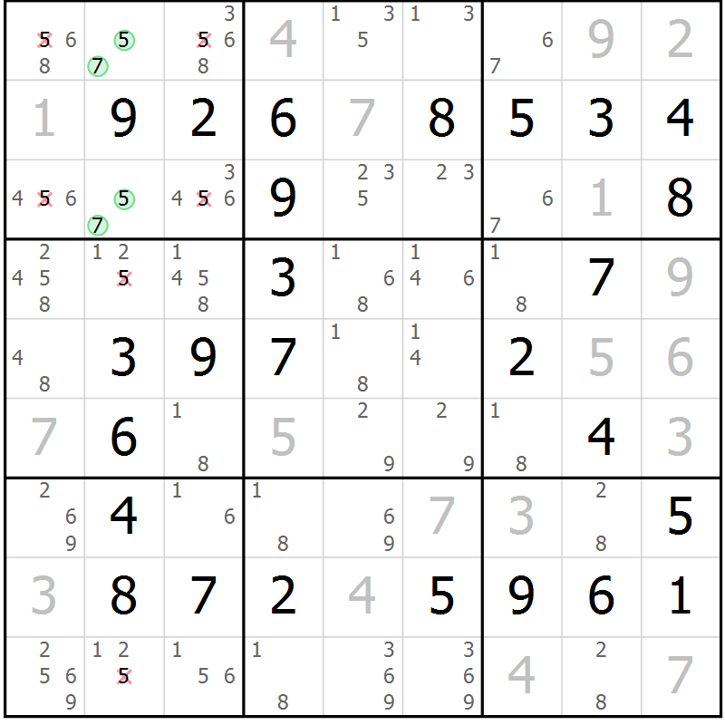 Position des candidats pour la solution de la Gr 28 page 31 du magazine de sudoku Virtuose n° 120