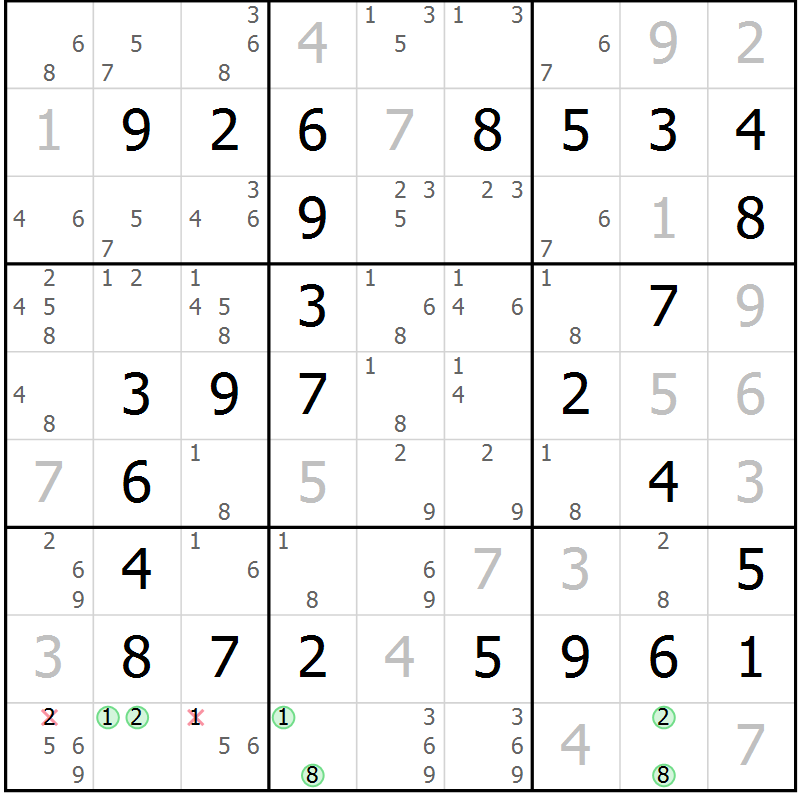 Position des candidats pour la solution de la Gr 28 page 31 du magazine de sudoku Virtuose n° 120