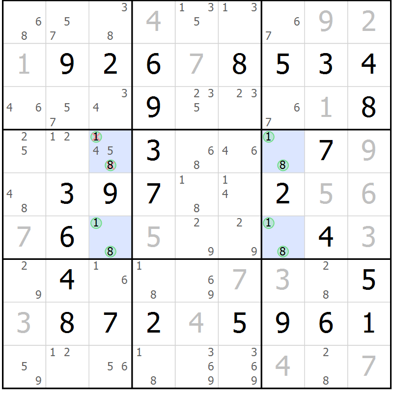 Position des candidats pour la solution de la Gr 28 page 31 du magazine de sudoku Virtuose n° 120