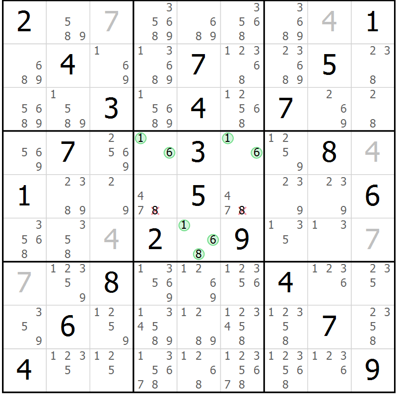 Position des candidats pour la solution de la Gr 29 page 32 du magazine de sudoku Virtuose n° 120