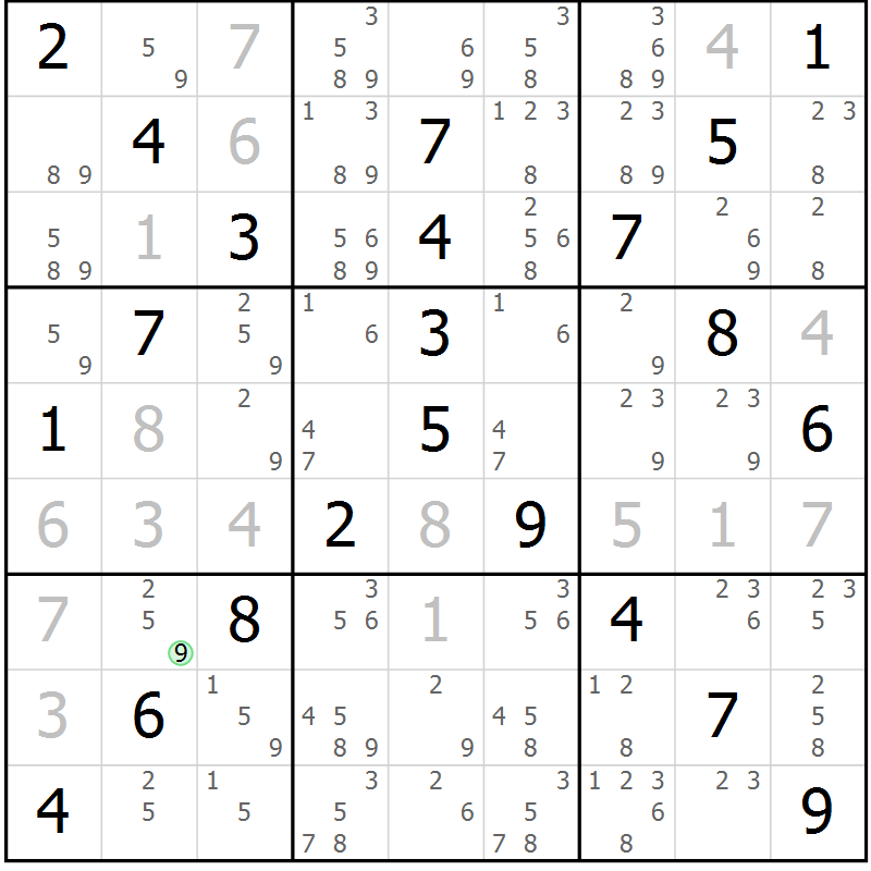 Position des candidats pour la solution de la Gr 29 page 32 du magazine de sudoku Virtuose n° 120
