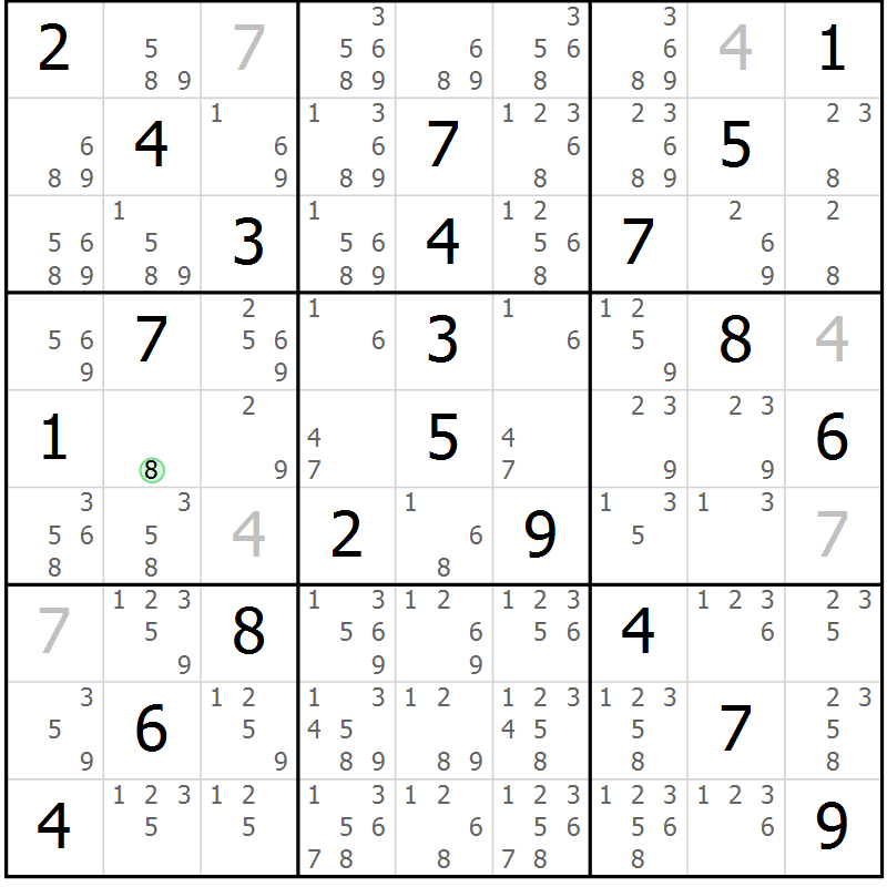 Position des candidats pour la solution de la Gr 29 page 32 du magazine de sudoku Virtuose n° 120