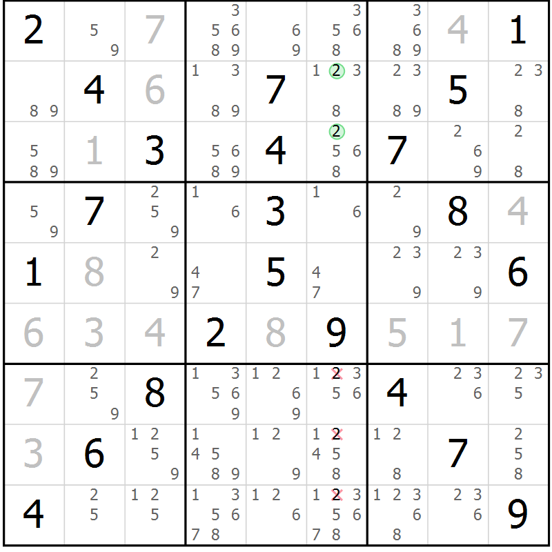 Position des candidats pour la solution de la Gr 29 page 32 du magazine de sudoku Virtuose n° 120
