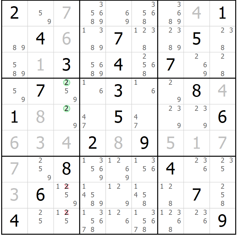 Position des candidats pour la solution de la Gr 29 page 32 du magazine de sudoku Virtuose n° 120
