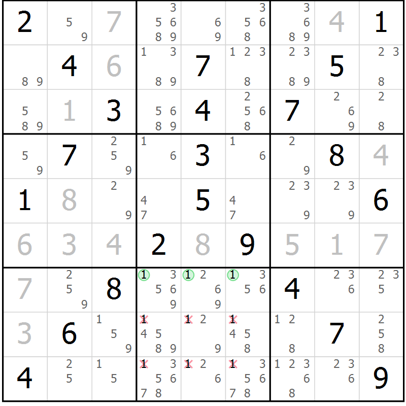 Position des candidats pour la solution de la Gr 29 page 32 du magazine de sudoku Virtuose n° 120