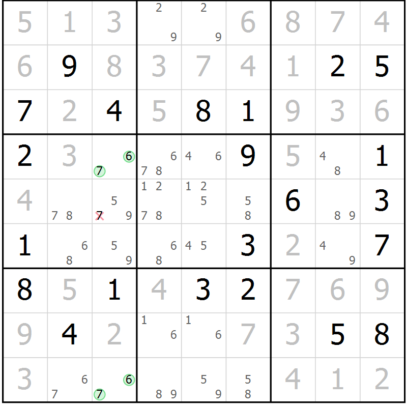 Position des candidats pour la solution de la Gr 3 page 6 du magazine de sudoku Virtuose n° 120