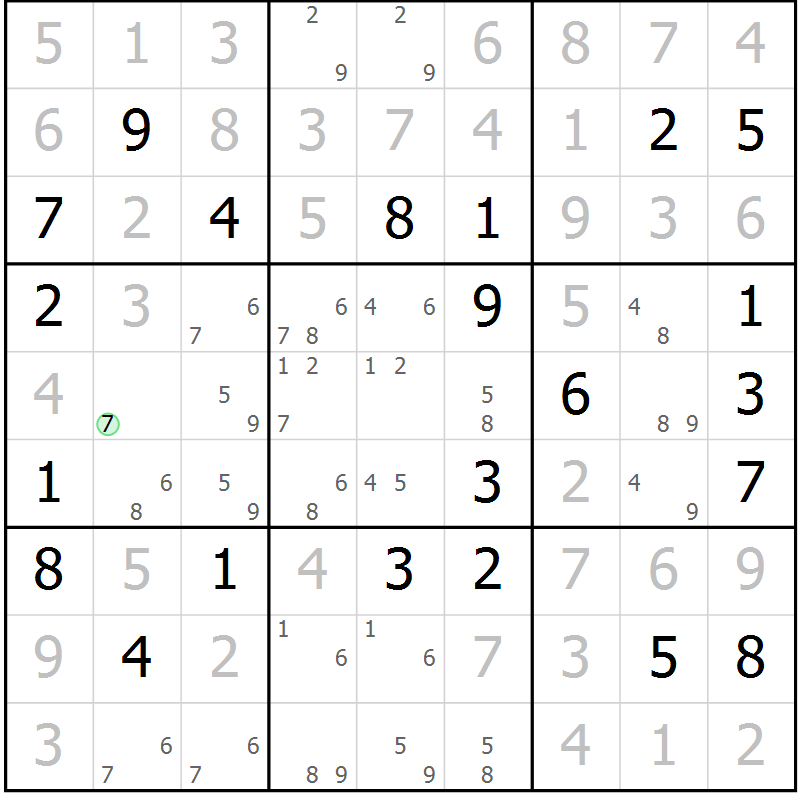 Position des candidats pour la solution de la Gr 3 page 6 du magazine de sudoku Virtuose n° 120