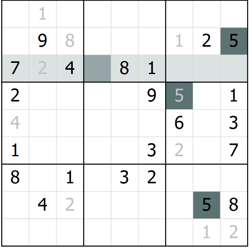 Position des candidats pour la solution de la Gr 3 page 6 du magazine de sudoku Virtuose n° 120