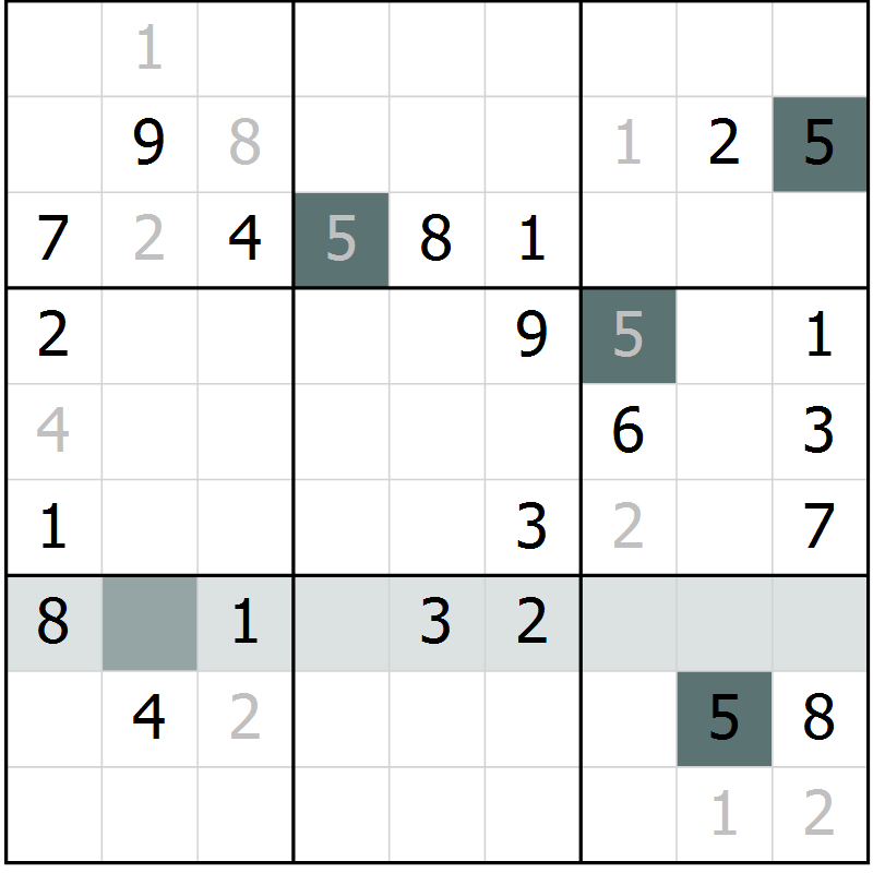 Position des candidats pour la solution de la Gr 3 page 6 du magazine de sudoku Virtuose n° 120