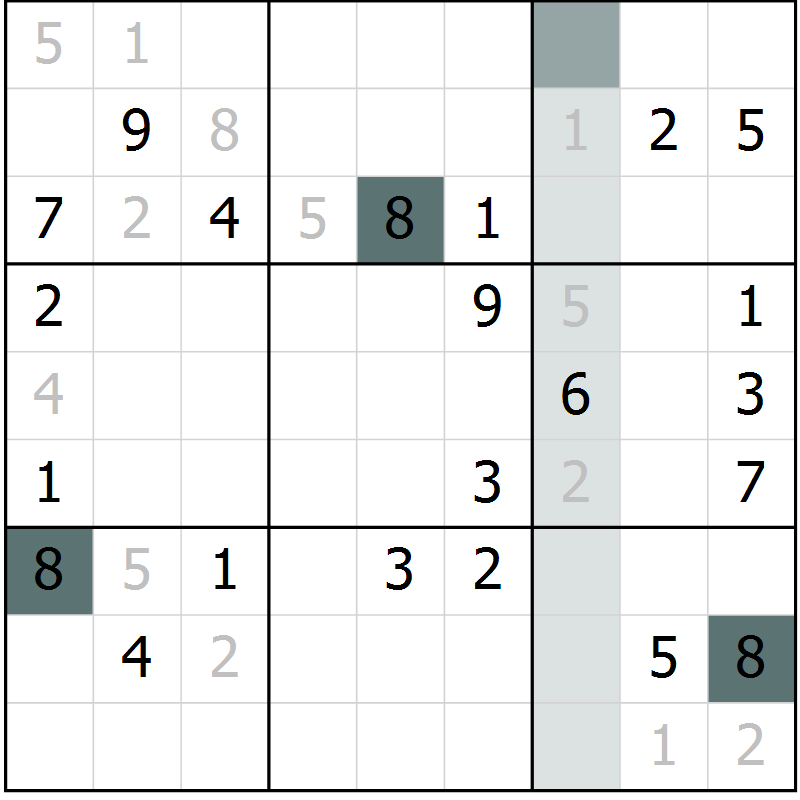 Position des candidats pour la solution de la Gr 3 page 6 du magazine de sudoku Virtuose n° 120