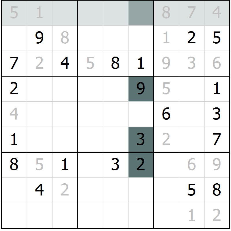 Position des candidats pour la solution de la Gr 3 page 6 du magazine de sudoku Virtuose n° 120