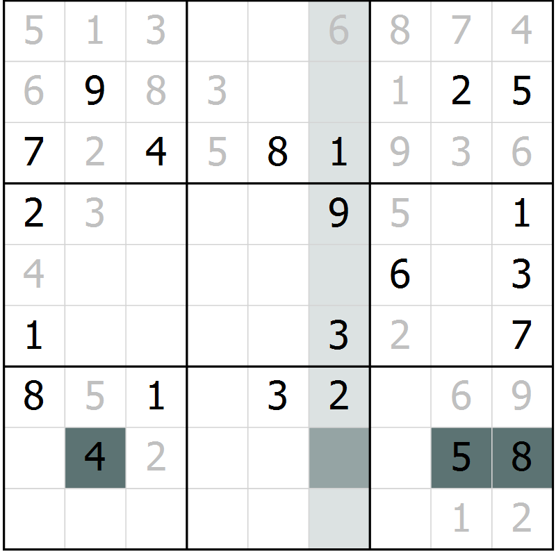 Position des candidats pour la solution de la Gr 3 page 6 du magazine de sudoku Virtuose n° 120