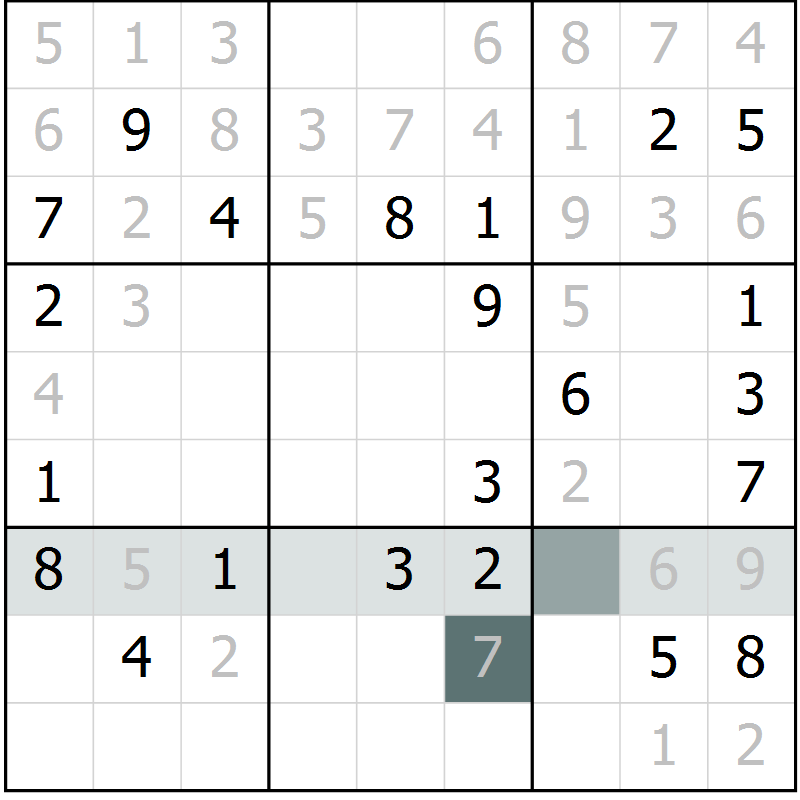 Position des candidats pour la solution de la Gr 3 page 6 du magazine de sudoku Virtuose n° 120