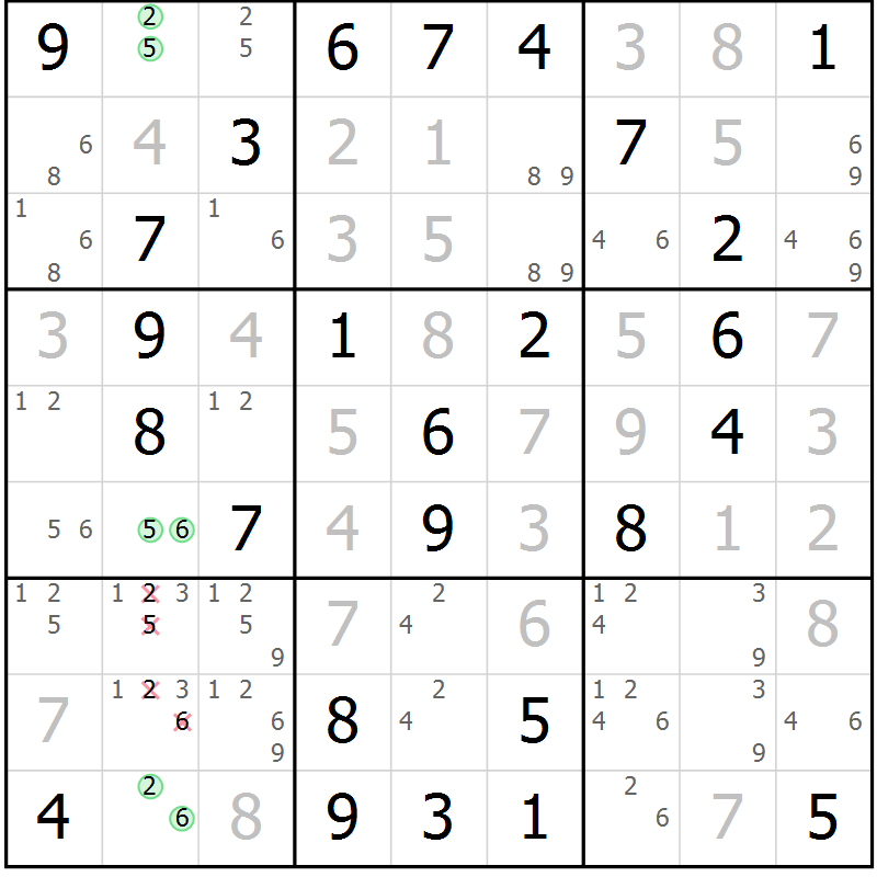 Position des candidats pour la solution de la Gr 30 page 33 du magazine de sudoku Virtuose n° 120
