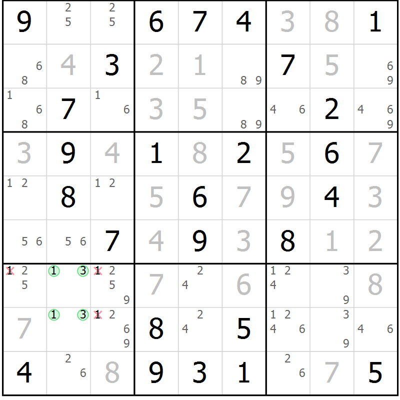 Position des candidats pour la solution de la Gr 30 page 33 du magazine de sudoku Virtuose n° 120