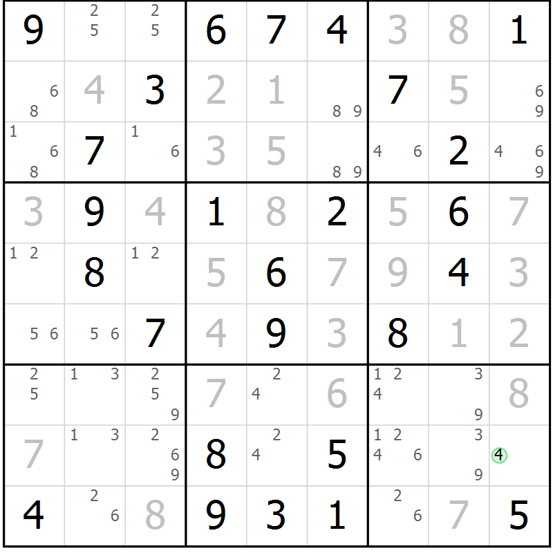 Position des candidats pour la solution de la Gr 30 page 33 du magazine de sudoku Virtuose n° 120