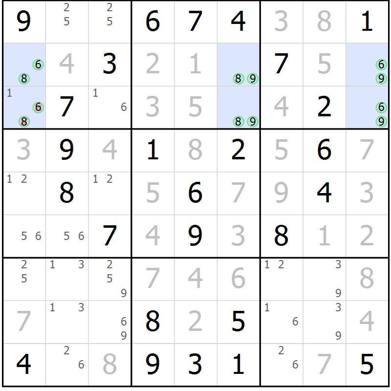 Position des candidats pour la solution de la Gr 30 page 33 du magazine de sudoku Virtuose n° 120