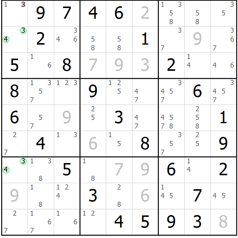 Position des candidats pour la solution de la Gr 31 page 34 du magazine de sudoku Virtuose n° 120