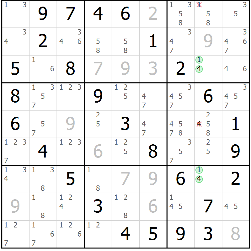 Position des candidats pour la solution de la Gr 31 page 34 du magazine de sudoku Virtuose n° 120