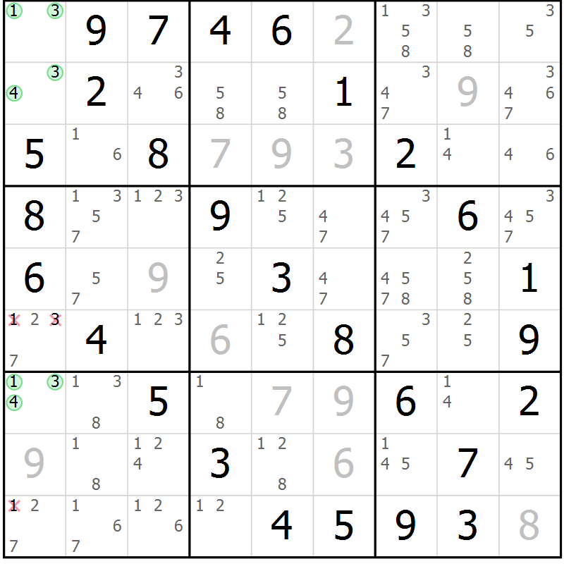 Position des candidats pour la solution de la Gr 31 page 34 du magazine de sudoku Virtuose n° 120