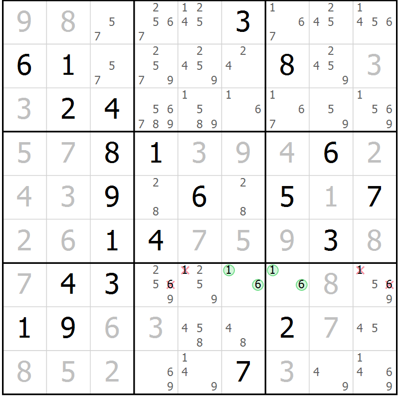 Position des candidats pour la solution de la Gr 32 page 35 du magazine de sudoku Virtuose n° 120