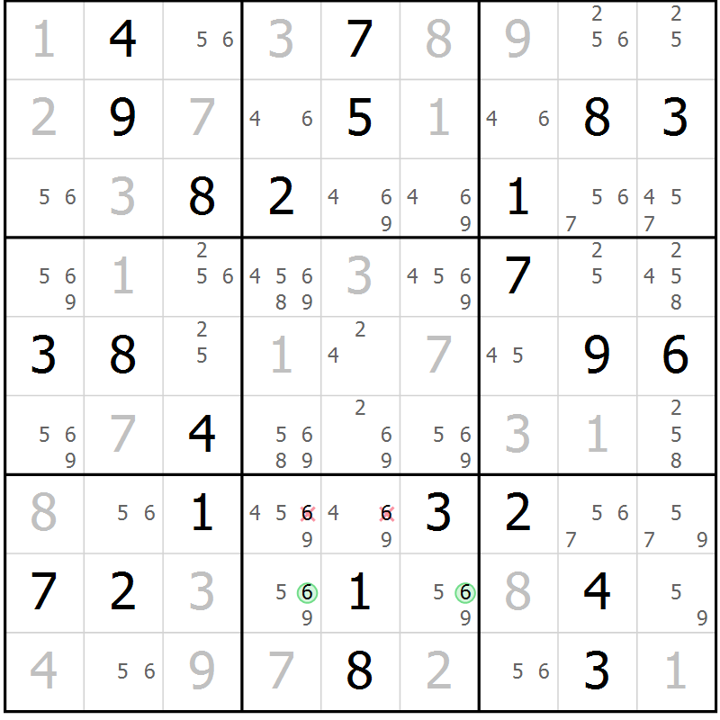 Position des candidats pour la solution de la Gr 33 page 36 du magazine de sudoku Virtuose n° 120