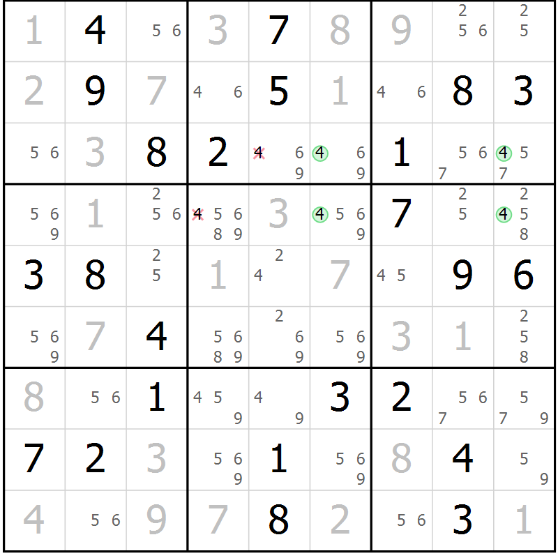 Position des candidats pour la solution de la Gr 33 page 36 du magazine de sudoku Virtuose n° 120