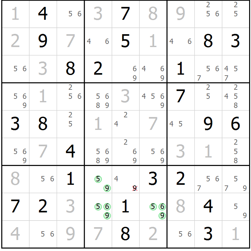 Position des candidats pour la solution de la Gr 33 page 36 du magazine de sudoku Virtuose n° 120