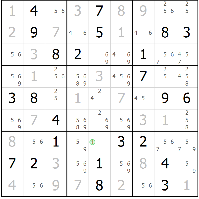 Position des candidats pour la solution de la Gr 33 page 36 du magazine de sudoku Virtuose n° 120