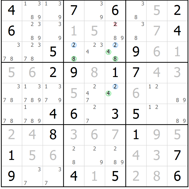 Position des candidats pour la solution de la Gr 35 page 38 du magazine de sudoku Virtuose n° 120