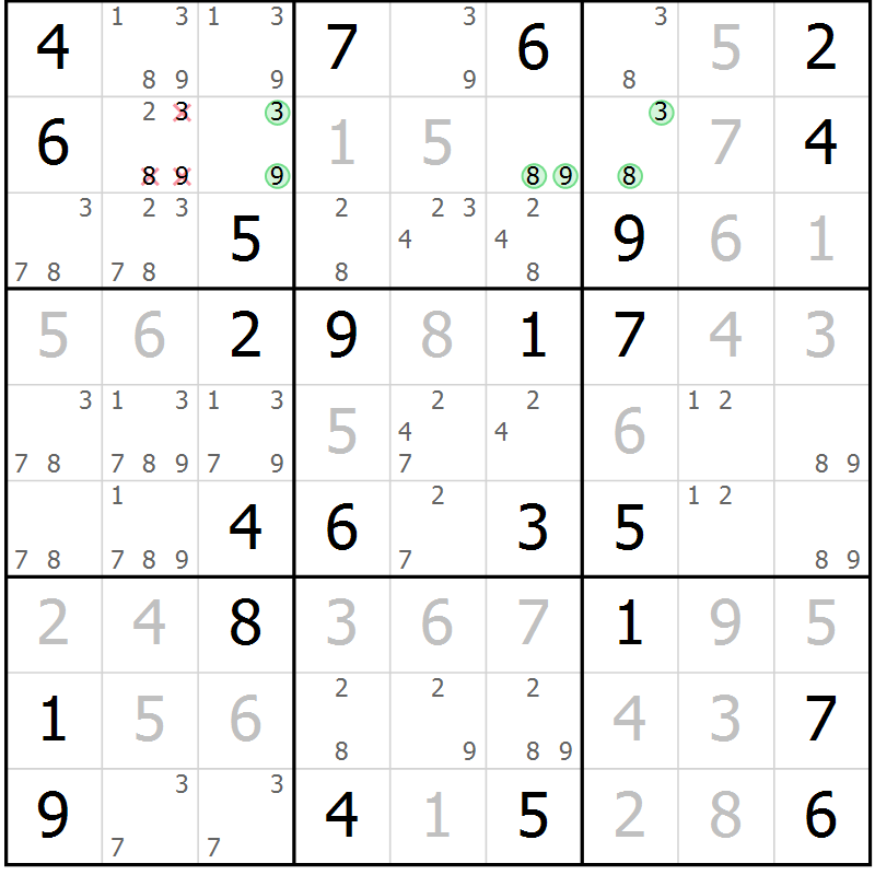 Position des candidats pour la solution de la Gr 35 page 38 du magazine de sudoku Virtuose n° 120