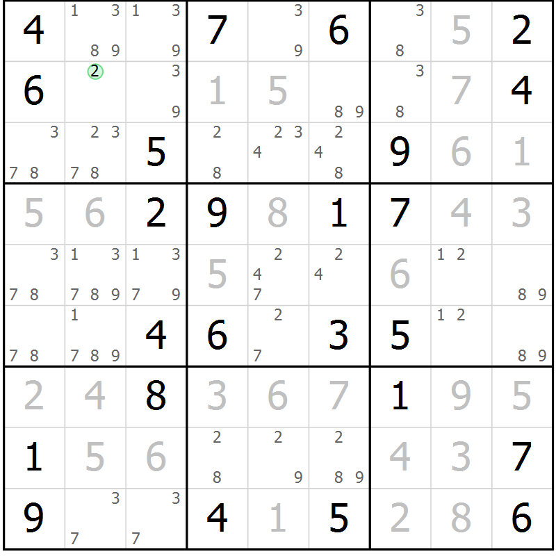 Position des candidats pour la solution de la Gr 35 page 38 du magazine de sudoku Virtuose n° 120